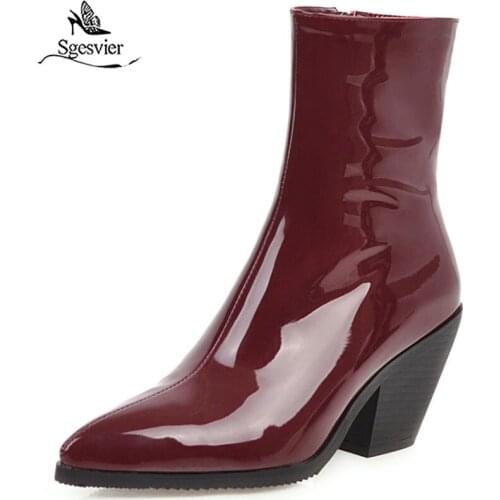 Sgesvier big size 46 women ankle boots pointed toe solid colors autumn winter booties high heels dress office shoes woman G782