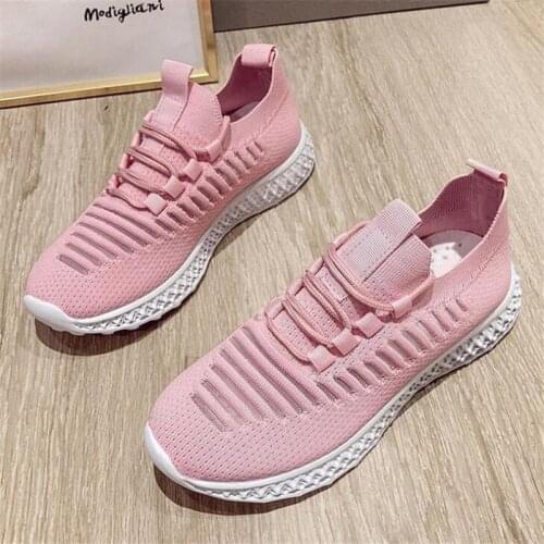 New womens sneakers, fashion flying woven mesh, breathable, ultra-light and comfortable, large size casual shoes for women