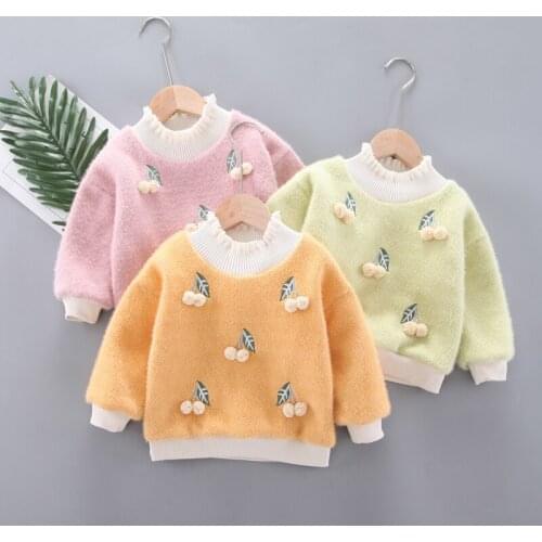 Winter Baby Girls Sweatshirts Coats Clothes Infant Flower Plus Velvet Warm Jacket Tops Kids Girls Pullover Sweater Clothing