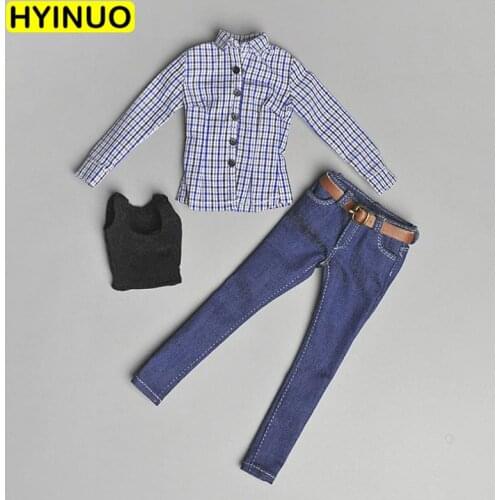 1/6 Scale ZY5012 Female Sexy Blue Plaid Shirt Trend Women Denim Suit Clothes Clothing Set For 12" Action Figure Female Body