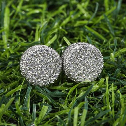 Hip HOP 1Pair Micro Full Paved Rhinestone Zircon CZ Stone Round Bling Iced Out Stud Earring Gold Copper Earrings For Men Jewelry