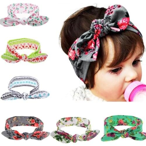10pcs Newborn Baby Girls Elastic Print Knitting Fabric Bowknot Headbands Toddlers Elastic Hairbands Headwear Accessories