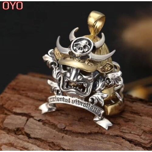 100% s925 sterling silver jewelry Japanese and Korean skull head fashion warring States warrior helmet mens pendant