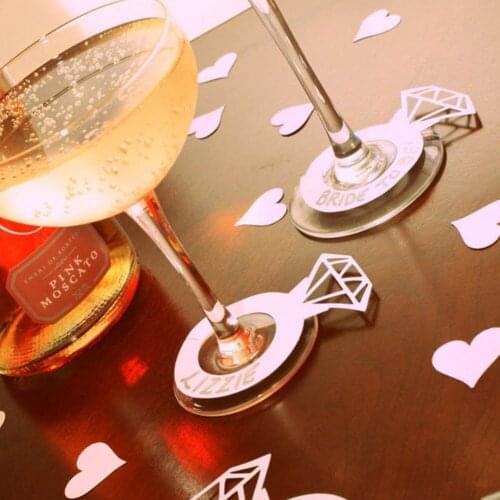 12 Pcs/set Cute Wine Cup Card Laser Cut Paper Diamond Ring Wedding Table Card Bridal Shower Bachelorette Hen Party Decorations