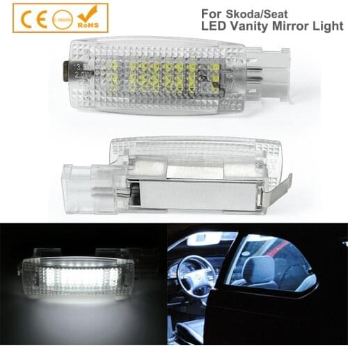 2Pcs LED Vanity Mirror Light Interior Dome Reading Lamps White For Skoda Fabia Superb Seat Altea Alhambra MK1 MK2 Leon Toledo