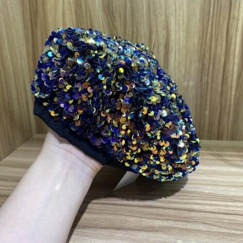 2020 Women Sequin Beret Cap Ladies Fashion Accessories Beanie Autumn Winter Shiny Vintage Painter Hat Femal Novelty French Hat
