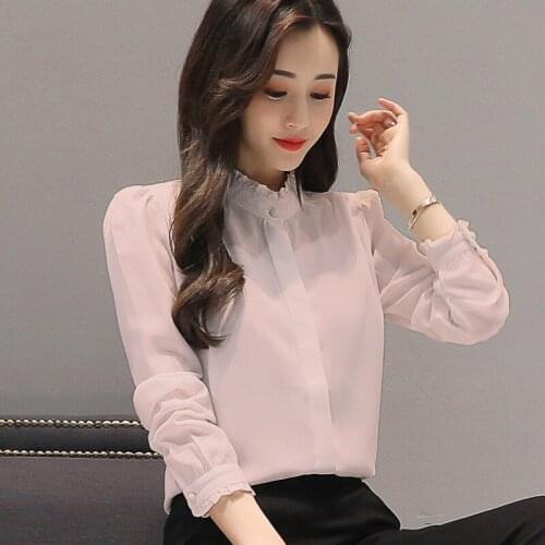 2020 Women Chiffon Shirt Warm Winter Tshirt Add Velvet Top Spring Casual Slim Ruffled Elegant Ladies Shirts Blusa WXF604