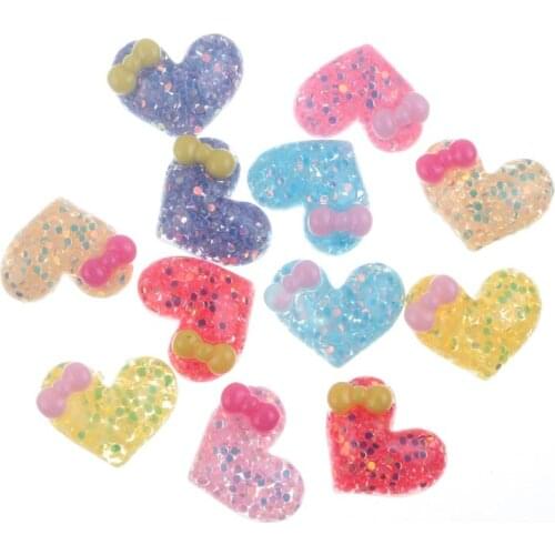50Pcs Clear Bling Resin Heart With Tie Decoration Crafts Flatback Cabochon Embellishments For Scrapbooking Diy Accessories