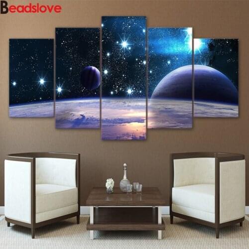 Diamond painting Universe Galaxy 5 Panel Reflection Space Planet Modular Picture cross stitch embroidery mosaic rhinestone arts