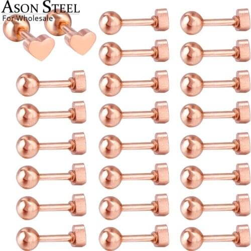 ASONSTEEL Rose Gold Earrings 12parirs/lot Heart Shape Stainless Steel Wholesale Screw Stud Earrings Small Jewelry for Women