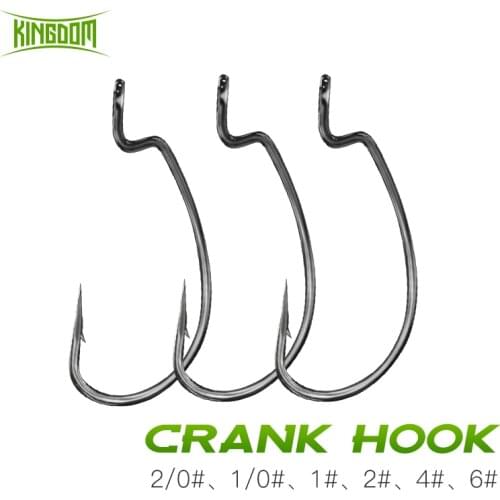 Kingdom Wide Crank Offset Hook 15Pcs/Bag High Carbon Steel 2/0# 1/0# 1# 2# 4# 6# Barbed Rig Jig Fishing Soft Bait Worm Hook