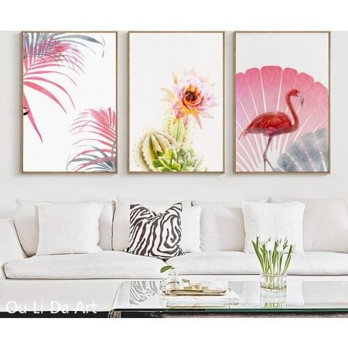 No frame 3pcs animal flamingos flower red leaf canvas printings oil painting printed on canvas home wall art decoration picture