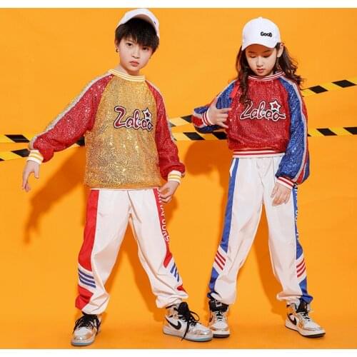 Kids Hip Hop Clothing Sequins Sweatshirt Top Loose Casual Pants Girls Boys Jazz Street Dance Wear Performance Stge Clothes