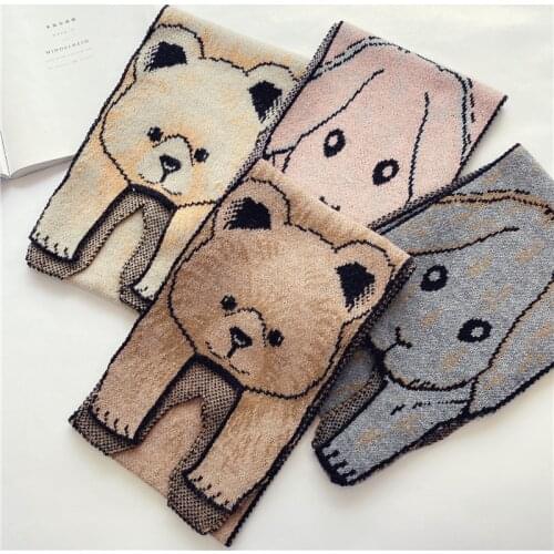 Autumn Winter New Korean Cartoon Bear Rabbit Shape Baby Scarf Boys Girls Knitted Scarves Children Outdoor Animal Neck Warmer