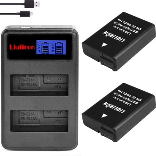 2x 1900mAh EN-EL14 EN EL14 EN-EL14a Battery + LCD Dual Charger for Nikon P7800,P7100,D3400,D5500,D5300,D5200,D3200,D3300,MH-24