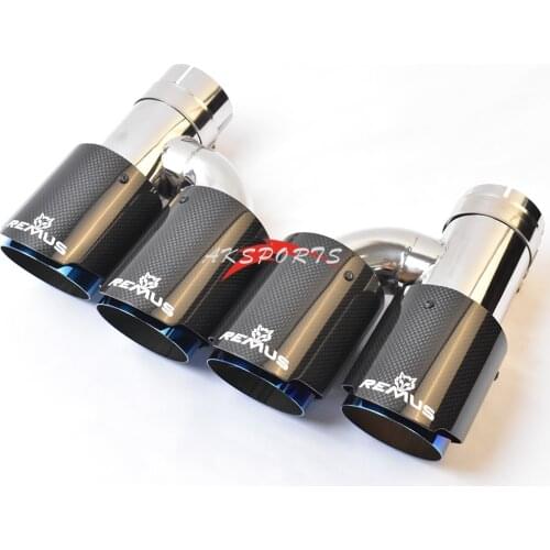2PCS H Style Dual Glossy Carbon Fiber Stainless Steel Burnt Blue Exhaust Pipe Universal Auto Tip Double Muffler Tip