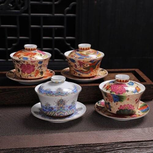 Porcelain Teacup Sancai Gaiwan Set Kungfu Tea Set Handmade Porcelain Tea Pot Cup Ceramic Tureen with Lid Bowl Teaware