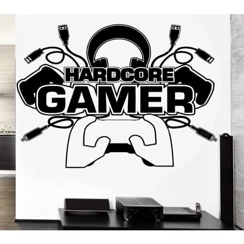 Hardcore Gamer Decal Video Game Sticker Play Gaming Posters Gamer Vinyl Wall Decals Mural Boys Room Decor Wallpaper Z592