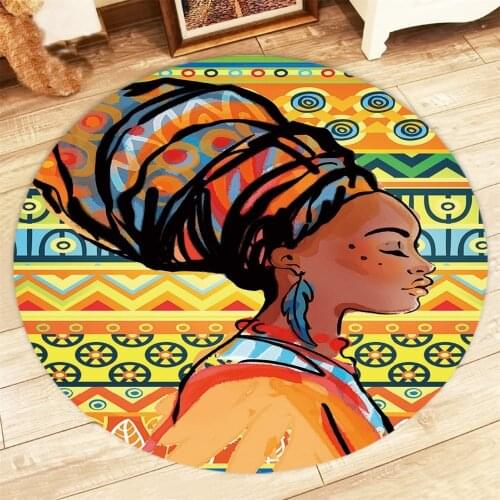 Indian African Woman Round Carpets for Baby Kids Childrens Home Living Room Ethnic Cushion Bedroom Rugs Non-Slip Floor Door Mat