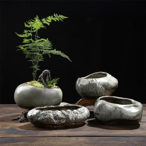 Ceramic Retro Small Flower Pot Creative Office Desktop Bonsai Home Succulents Green Plants Pot Handmade Potted Garden Planters