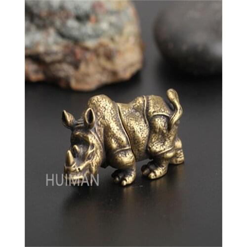 Chinese Pure Brass Rhinoceros Statue Metal Handicraft