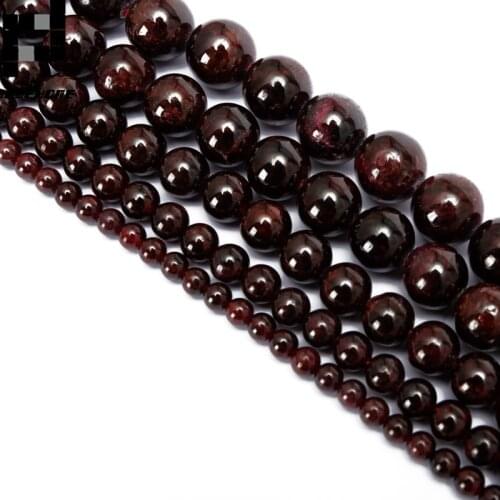 BASEHOME 1strip Round Garnet Stone Beads 4/6/8/10/12mm Round Crystal Quartz Loose Beads DIY Bead Bracelet Craft Jewelry