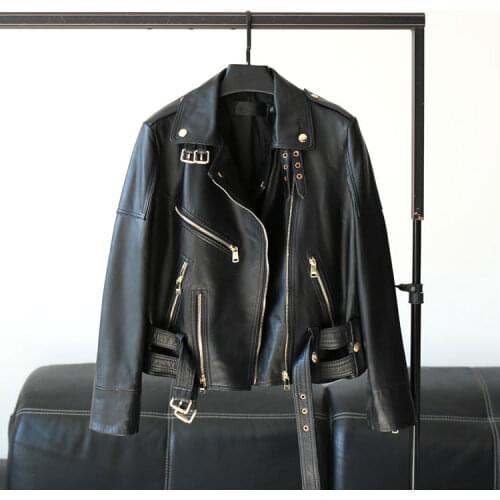 Short Genuine Leather Jacket Women Motorcycle Sheepskin Coat Female Spring Autumn Leather Coats 2021 Mujer Chaqueta Pph3421