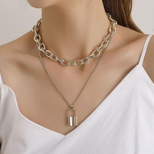 Fashion Multilayer Chain Necklace Lock Pendant Neck for Women Vintage Gold Color Padlock Choker Necklaces Female Party Jewelry