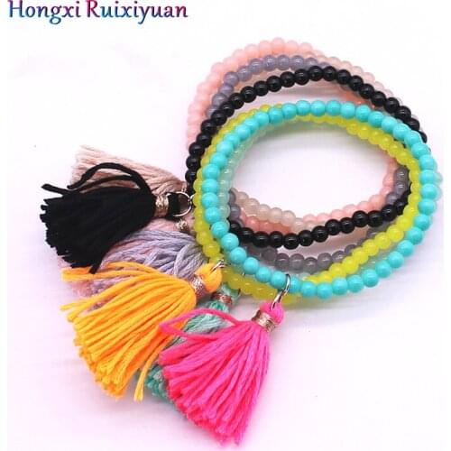 Fashion Crystal Tassel Bracelet Bohemia 4mm Crystal Bead Tassel Bracelet Exquisite Colored Hand Beaded Lady Bracelet Jewelry
