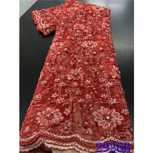 2021 new heavy bead fabric red gauze embroidery fashion lace dress clothing fabric
