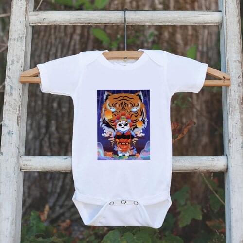Tiger and Panda Chinese Elements Baby Boy Clothes Summer 2021 New Baby Girl Bodysuit Punk Harajuku Trendy Vetement Bebe Garcon