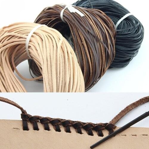 Flat 2mm-30mm 100% Real Genuine Leather Thong String Cord 3 Color Choose 1 Meter