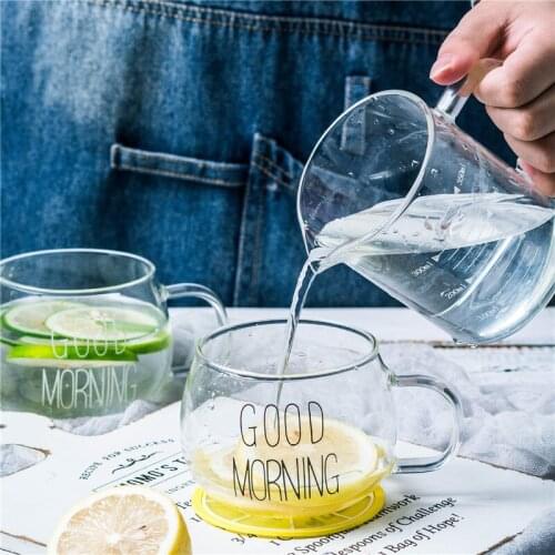360ml Transparent Glass Coffee Mug With Glass Cover Breakfast Cup Juice Tea Milk Cup Heat-resistant Home Kitchen Office Drinkwar