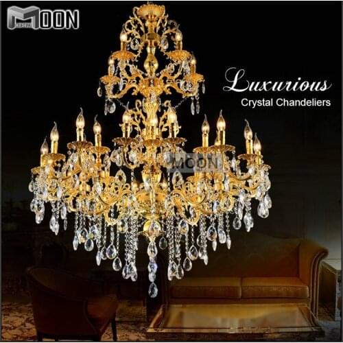 Luxurious Gold Large Crystal Chandelier Lamp Crystal Lustre Light Fixture 3 tiers 29 Arms Hotel Lamp MD3034 D1200mm H1450mm