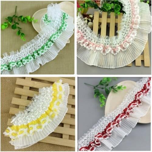Double Candy Color Applique Chiffon Pleated Lace Fabric DIY Ladies Lolita Apparel Ruffle Cuff Skirt Dress Hem Sewing Decoration