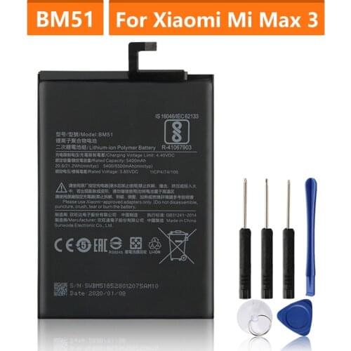 Original Replacement Battery For Xiaomi Mi Max3 Max 3 BM51 Genuine Phone Battery 5500mAh