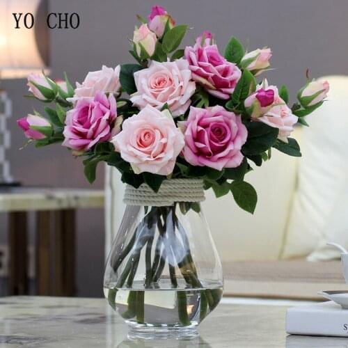 YO CHO Handmade Home Decor Real Touch Rose Flower Silk Artificial Peony Wedding Bouquet Marrige Decorative Flower Party Decor