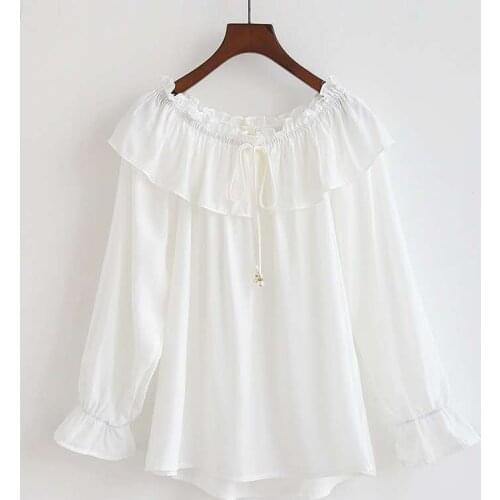 Korean version of the solid color blouse womens 2021 spring and autumn womens new style ruffled shoulder long sleeves loose