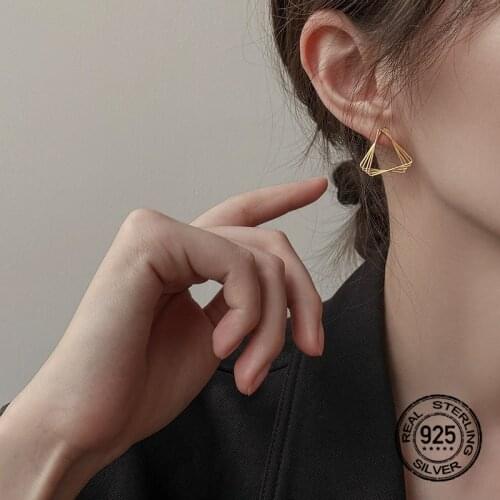 S925 Silver Needle Earrings For Women Gold Triangle Geometric Temperament Korea Design Fashion Girl Party Wedding Jewelry INEFFA