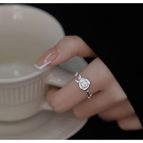 Vintage Real 925 Sterling Silver Rose Flower Ring For Woman Wedding Accessories, Cute Plant Womans Rings Finger Fine Jewelry