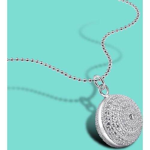 Winter Womens 86CM Minimalism 925 Sterling Silver Necklace Charm Jewelry Ball Pendant Sweater Chain Necklace Party Accessories