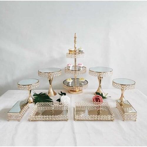 3-15pcs Crystal Cake Stand Set Metal mirror Cupcake stand decorations Dessert Pedestal wedding Party Display cake tray