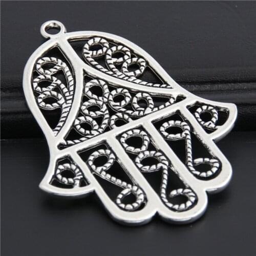 3pcs Silver Color Hamsa Charms With Flowers Arge Hollow Flowers Lufthansa Palm Hamsa Hand Charms A3013