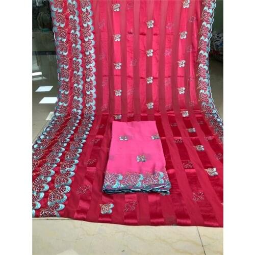 5+2 Yards ribbon silk material match chiffon blouse african lace high quality embroidery lace fabric with stones