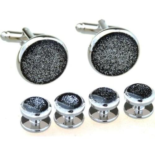 5sets/lot Tuxedo Cufflinks Collar Studs 6pcs Set Enamel Grey Dust Cuff Links Buttons Set Mens Jewelry Wholesale
