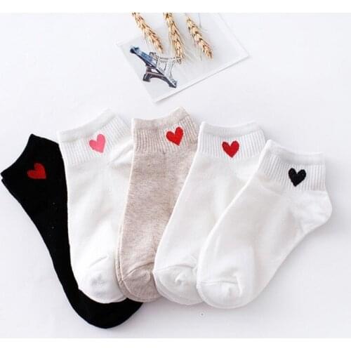 5pairs Women Short Socks Cute Red Heart College Fresh Female Socks Soft Cotton Autumn Girls Christmas Gift Ankle Size 35-39