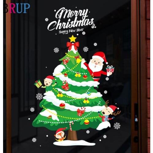 66*100cm Fashion Christmas Tree Wall Sticker Happy New Year Window Decoration Lovely Santa Claus Home Decor Art Vinyl Wallpaper