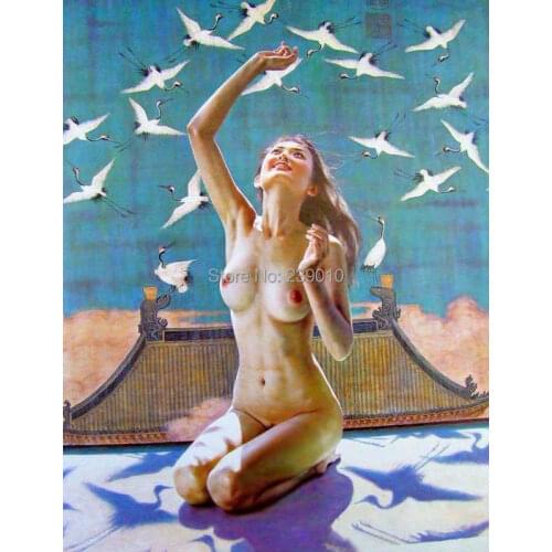 Free Shipping nude art oil painting canvas prints home decration picture girl nude realist oil painting on canvas