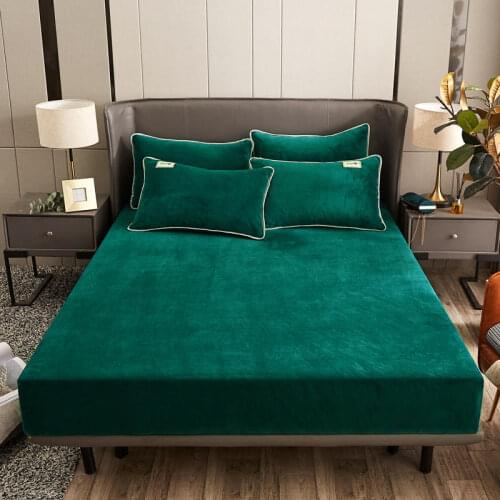 Bonenjoy 1 pc Green Crystal Velvet Bed Cover With Elastic Queen King Size Bedding Plain Dyed Solid Color Fitted Sheet sabana