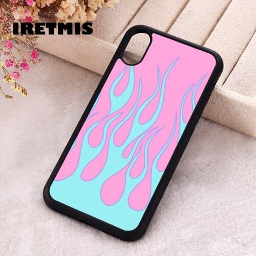 Iretmis 5 5S SE 2020 Phone Cover Case for iPhone 6 6S 7 8 Plus X Xs XR 11 12 Mini Pro Max Silicone TPU Pink blue flame